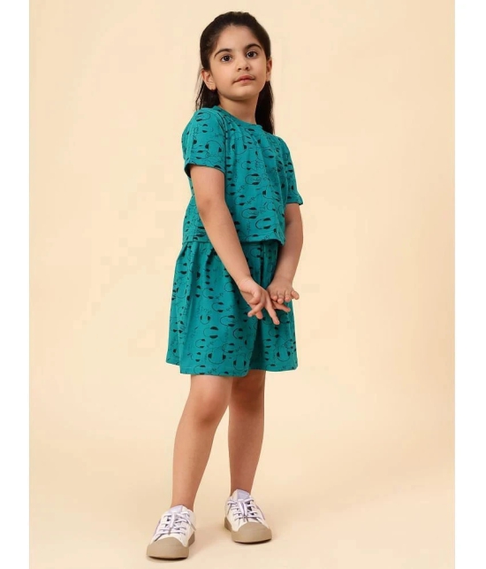 Diaz Turquoise Cotton Girls Top With Skirt ( Pack of 2 ) - None