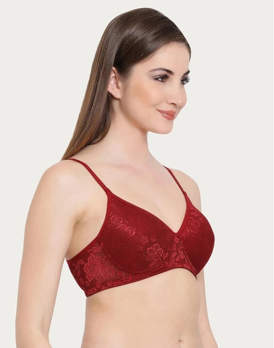 Clovia Lace T-Shirt Bra - Maroon - 34B