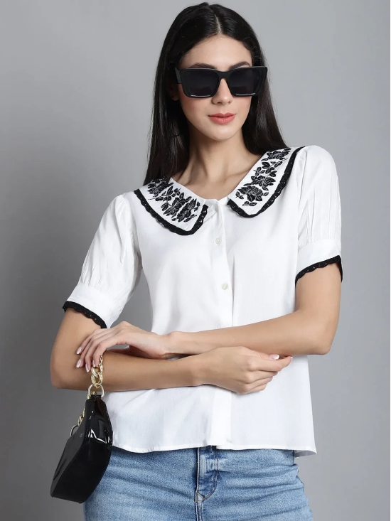 Embroidered Peter Pan Collar Top-XL / White