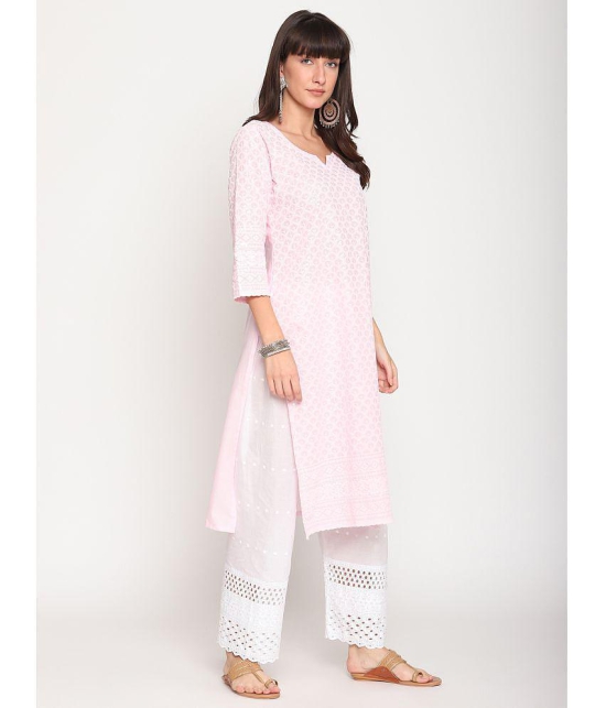 Queenley - Pink Cotton Women's Straight Kurti ( Pack of 1 ) - 4XL