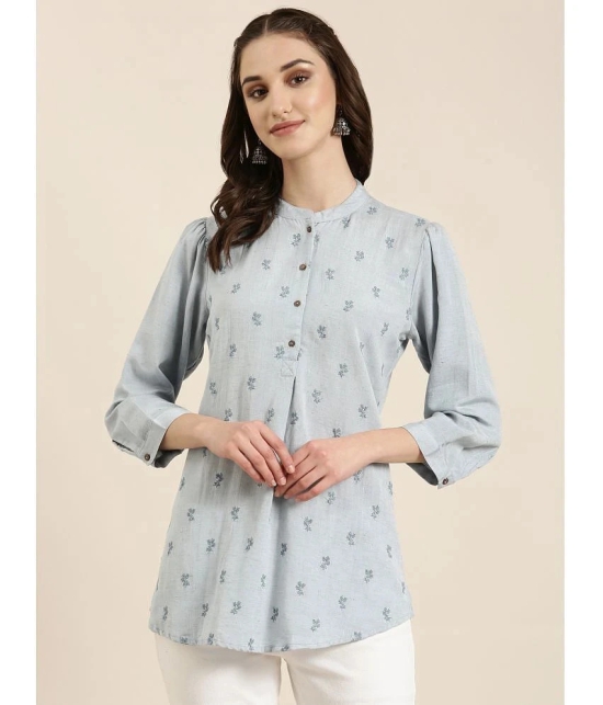 Showoff Cotton Blend Embellished Straight Womens Kurti - Blue ( Pack of 1 ) - None