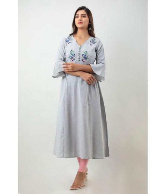 MAUKA - Silver Cotton Women''s Flared Kurti ( Pack of 1 ) - None