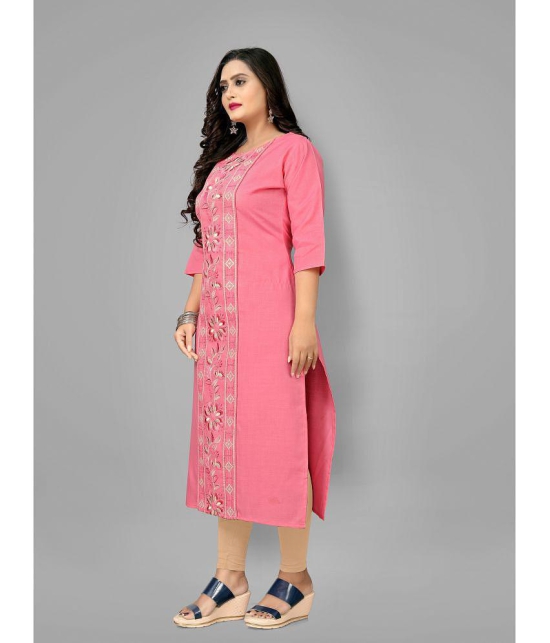 RIAANA - Pink Cotton Blend Women's Straight Kurti ( Pack of 1 ) - None