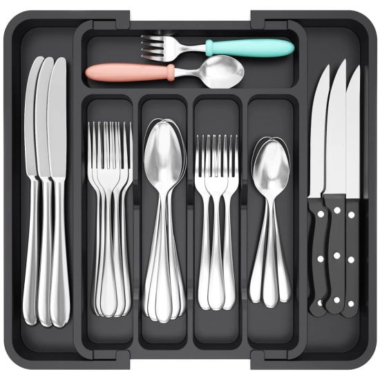 Silverware Drawer Organizer, Expandable BPA Free Utensil Tray for Kitchen, Adjustable Flatware and Cutlery Holder for Spoons Forks Knives, Plastic