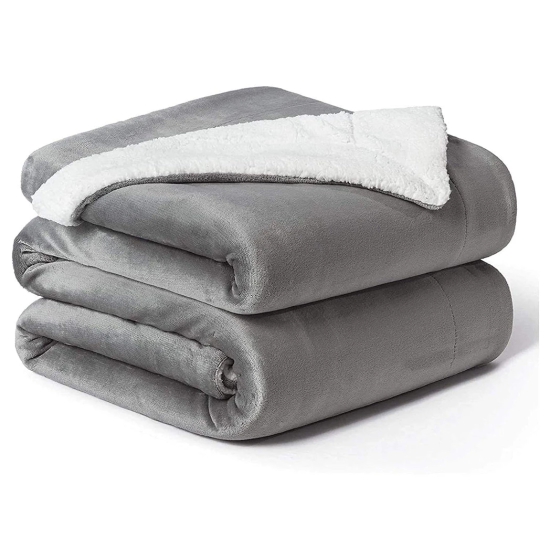 Solid Flannel Sherpa Blankets-Single / Grey