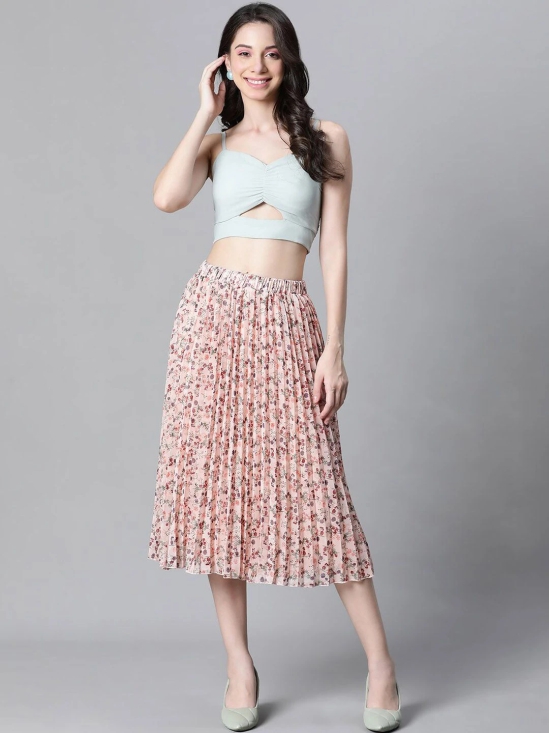 Oxolloxo Floral Printed Accordion Pleats Dobby Flared Midi Skirt