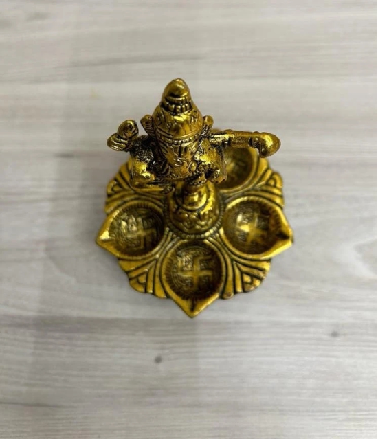 Aarna Creations Hand Crafted Metal Ganesha/Peacock with Panch Diya | Antique Decorative Diya Stand | 5 Diya Stand (Peacock Panch Diya Stand)