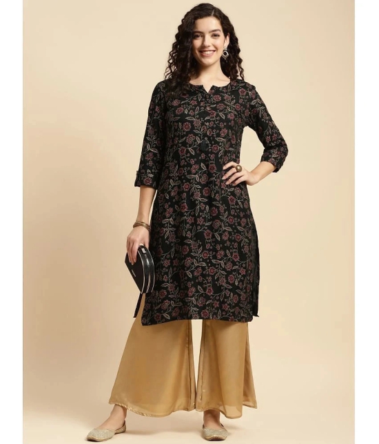 Rangita Women Rayon Black Printed Knee Length Straight Kurti - None