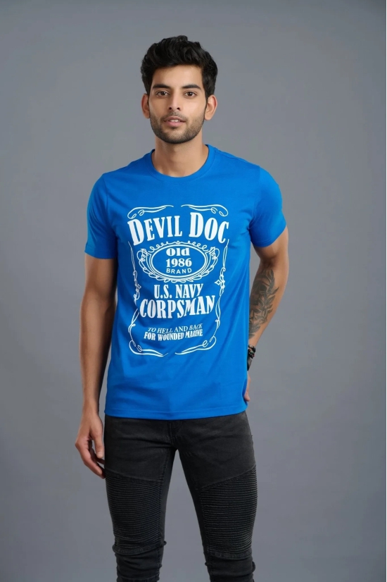 Devil Doc Printed Royal Blue T-Shirt for Men XXL