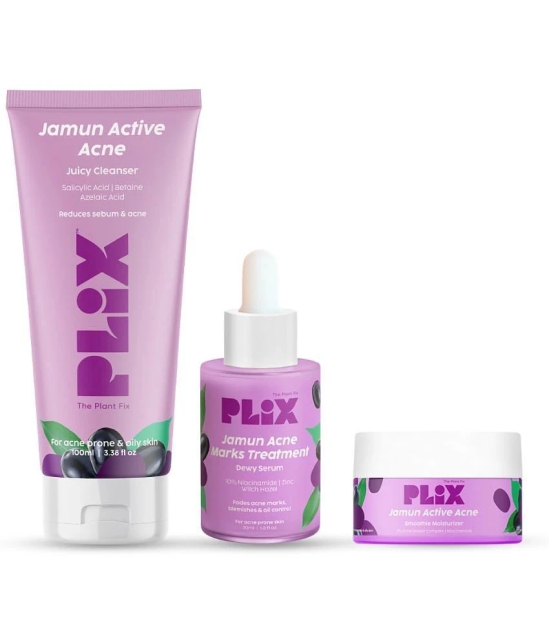 Plix Jamun active acne serum 30ml Jamun facewash 100ml & Jamun moisturizer 50 g combo(Pack of 3)