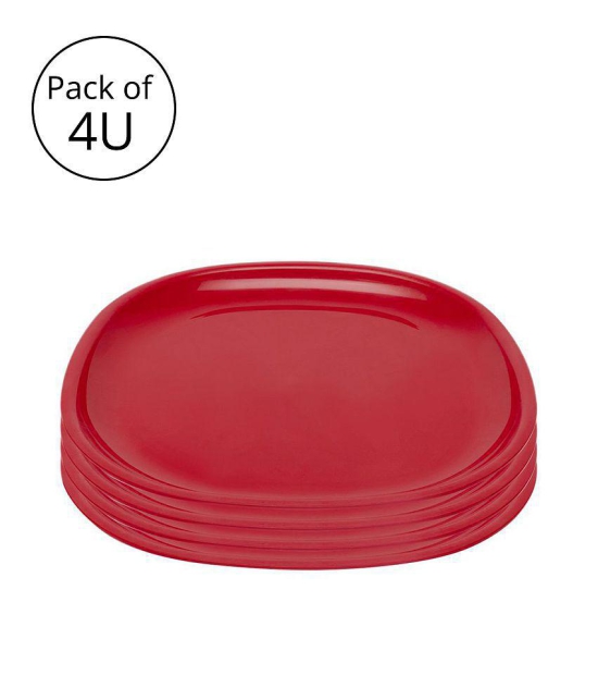 HOMETALES Plastic Microwave Safe Plates, (Pack of 4) Full Plate, Dia 11inch - Red Colour - Red