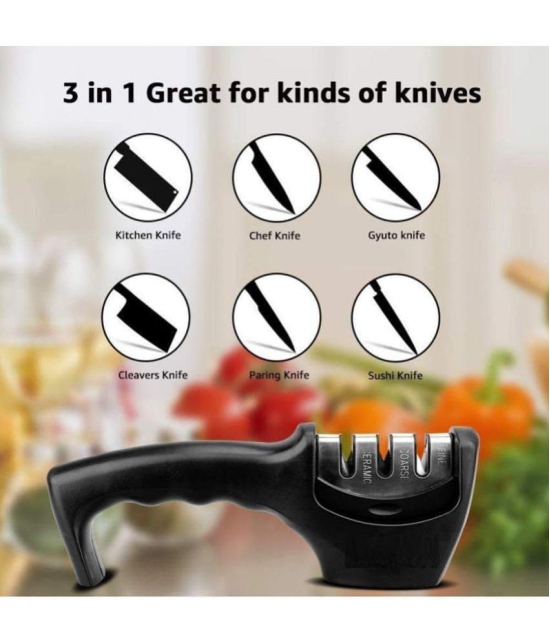 KP Mart Manual Knife Sharpener 3 Stage Sharpening Tool for Ceramic Knife and Steel Knives. - Multicolor