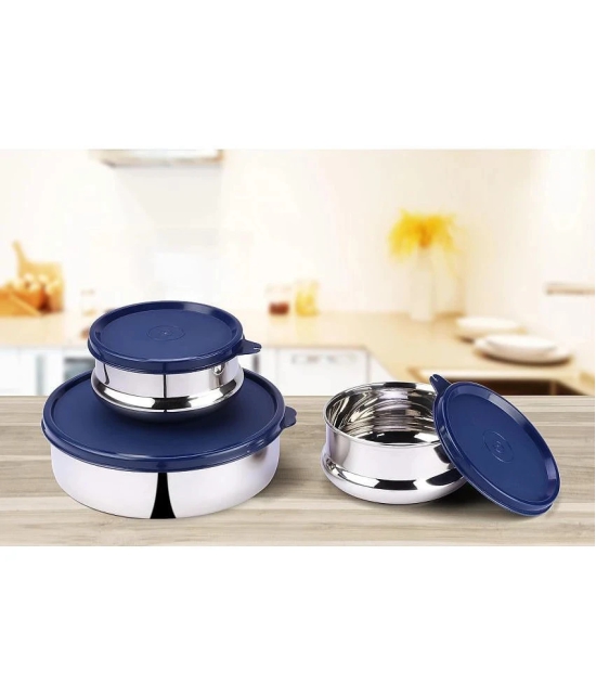 Oliveware Steel Blue Food Container ( Set of 3 ) - Blue