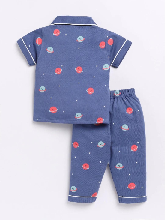 Blue Planets Print Half Sleeve Night Suit-6-9 m