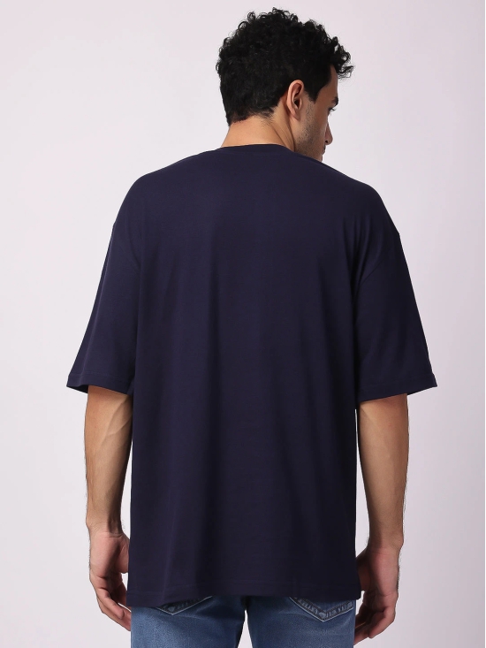 Navy Blue Plain Oversized Drop Shoulder T-Shirt-L / Navy Blue