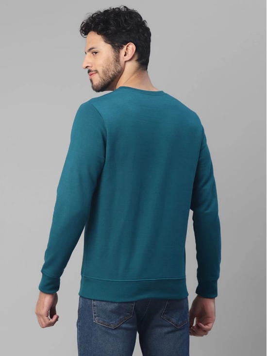 UrbanMark Men Regular Fit Printed Full Sleeves Round Neck Fleece Sweatshirt-Teal Blue - None