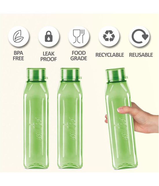 Milton Prime 1000 Pet Water Bottle, Set of 3, 1 Litre Each, Green - Green