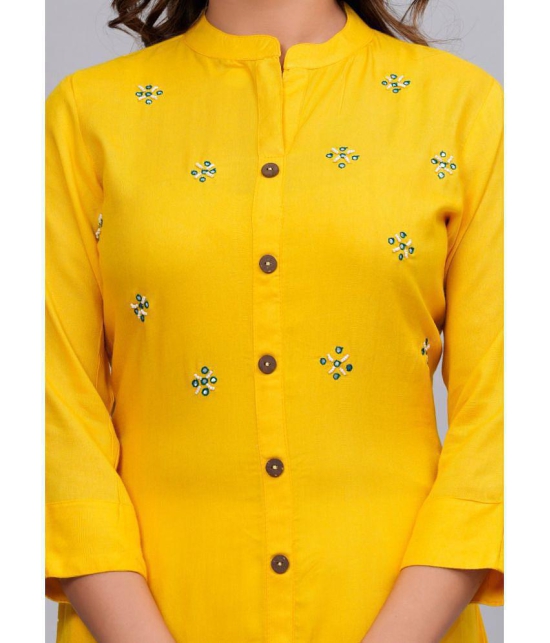 MAUKA Rayon Embellished Kurti With Palazzo Womens Stitched Salwar Suit - Yellow ( Pack of 1 ) - None