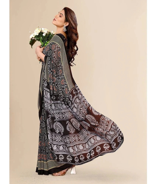 Kashvi Sarees Georgette Printed Saree With Blouse Piece - Black ( Pack of 1 ) - Black