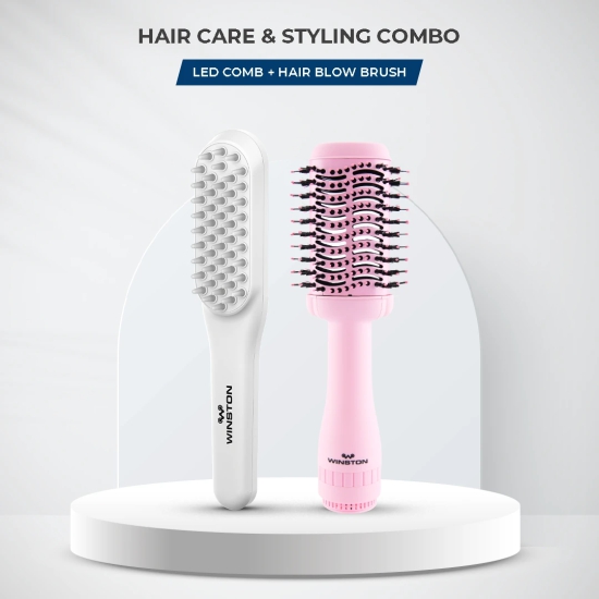 LED Comb  Blow Brush Combo-Led Comb Grey & White Blow Brush