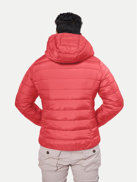 Men Classic Red puffed quilted Jacket with side pockets and hoodie