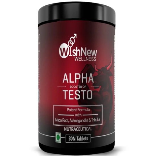 WishNew Wellness ALPHA BOOSTER OF TESTO | 30 Veg Tablets | Maca, Tribulus, Ginseng | Zinc & Vitamin D2 | Men's Health