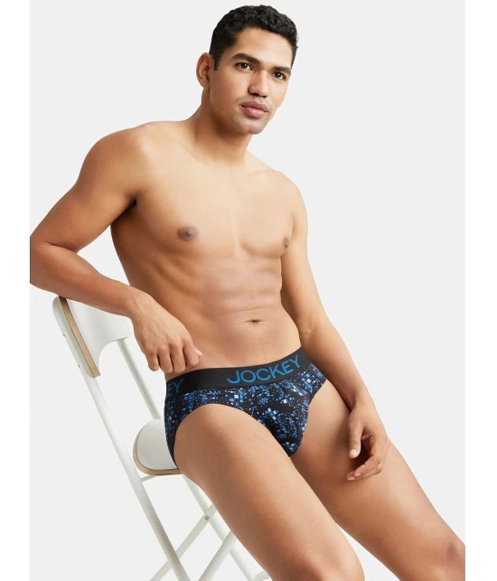 Jockey FP22 Men Super Combed Cotton Elastane Stretch Printed Brief - Black & Sky Diver - None