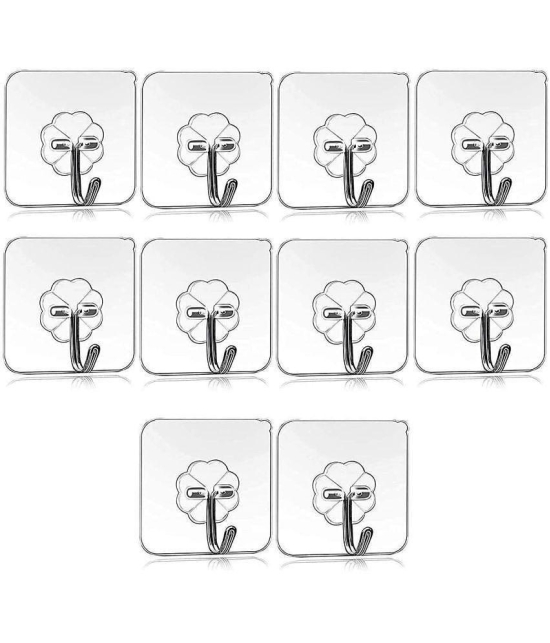 BLUE HOME AND KITCHEN Transparent Self Adhesive Wall Hooks (Pack Of 10)