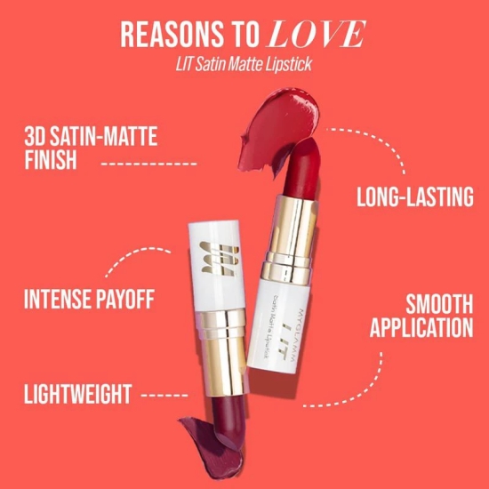 MyGlamm Combo of LIT Satin Matte Lipstick + LIT Creamy Matte Lipstick | Long Lasting, 3D, Smooth Lipstick & Long Lasting, Creamy Lipstick