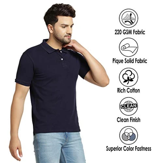 London Hills Mens Half Sleeve Pure Cotton Polo Neck Regular Fit Non-Shrinkable Multi-Colored T-Shirts