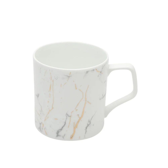 Clay Craft Marble Monochrome 220 ML White Gold Coffee & Tea Mugs | White | Set of 6 Pcs