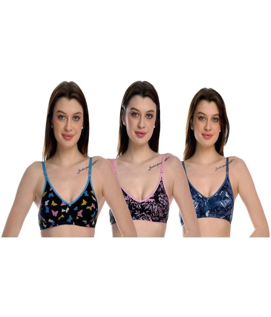 Elina - 100% Cotton Solid Multicolor Womens Non Padded Regular Back ( Pack of 3 ) - None