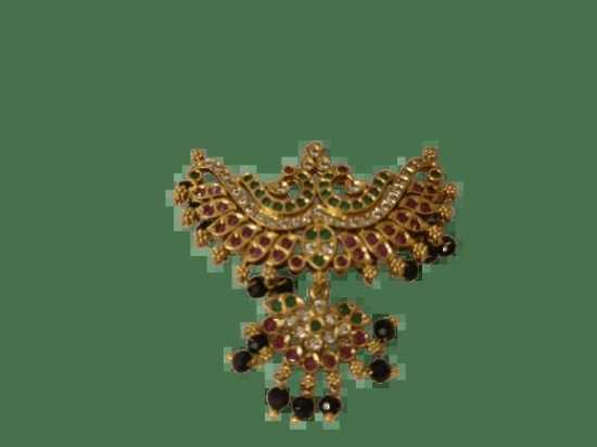 Gold Peacock Haram Pendant with Black Beads