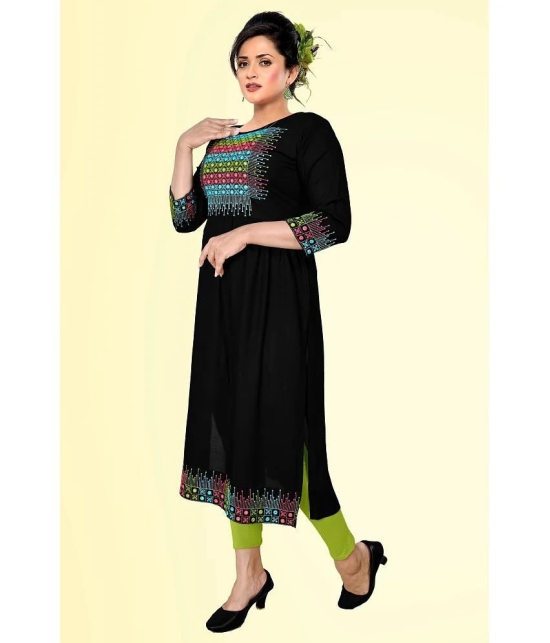 haya fashion - Black Rayon Womens Straight Kurti ( Pack of 1 ) - None