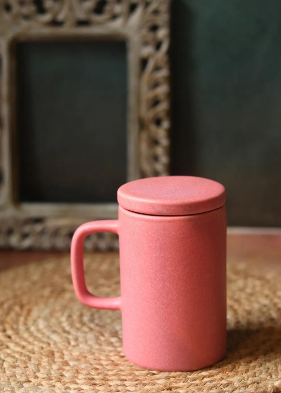 Rosy Pink Mug With Lid-Set of four