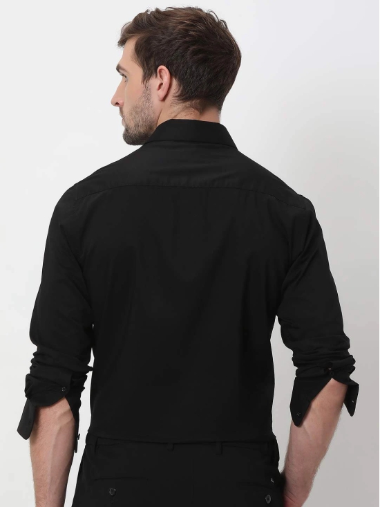 Black Stretch Plain Slim Fit Casual Shirt