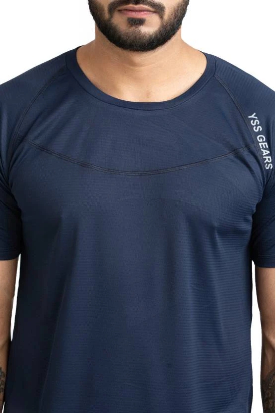 Men Solid Round Neck Polyester Blue T-Shirt