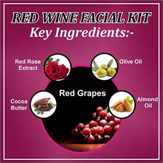 Red Wine Age Reflect Facial Kit 6 Step Facial Kit Single Use Mini Facial Kit | Anti Ageing Facial Kit For Glowing Skin & Deep Cleansing | Facial Kit 140gm for Women & Men Pack Of 1.