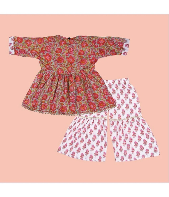 Arshia Fashions Baby Girls Jaipuri Print Frock Style Kurti with Frill Sleeves and Palazzo Style Salwar Ethnic Dress - None