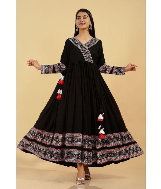 KIPEK - Black Rayon Womens Anarkali Kurti ( Pack of 1 ) - None