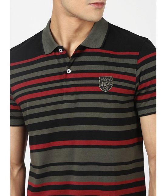 UrbanMark Men Half Sleeve Slim Fit Striped Polo T Shirt-Olive & Black - None