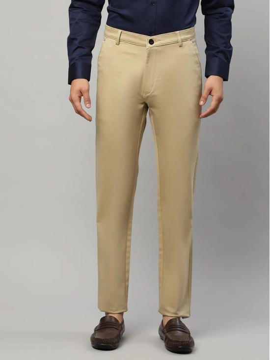 Rodamo  Men Beige Slim Fit Trousers