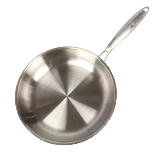 VEC Triply Stainless Steel Fry Pan with Steel Lid Dia 20 cm Gas Electric and Induction Friendly (Size 20cm,Capacity 0.5L, Thickness 2.5cm)