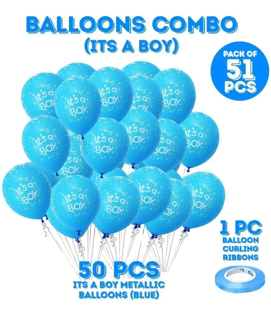 Zyozi ® Its A Boy Printed Blue Balloons For Baby Boy Birthday/Baby Shower Decorations Balloons Kit - Welcome Baby Boy Decorations Balloons Set (PACK OF 51) - Blue