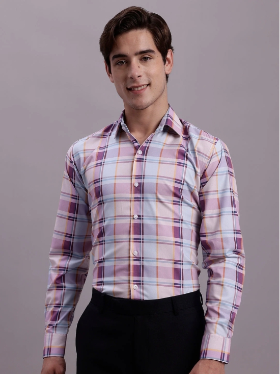 Mens Cotton Blend Checked Formal Shirt-XXL / Purple