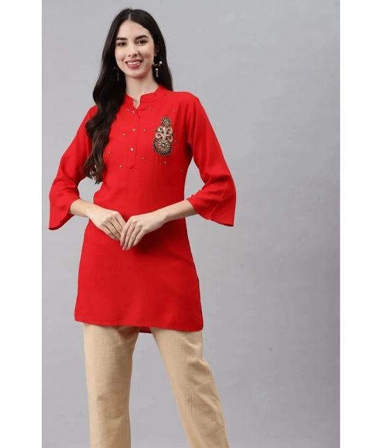 HIGHLIGHT FASHION EXPORT - Red Rayon Womens Straight Kurti - M