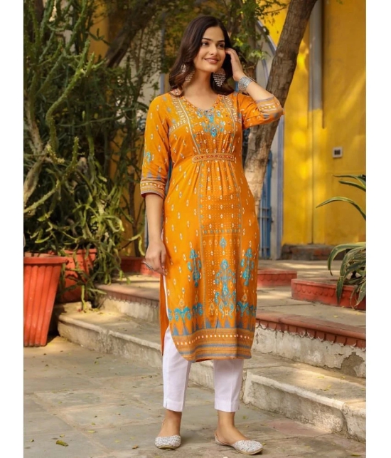 Juniper Rayon Printed Straight Womens Kurti - Yellow ( Pack of 1 ) - None