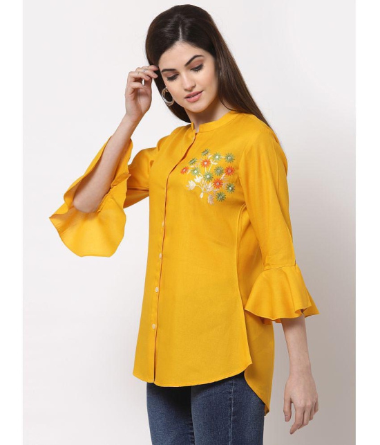 Kbz - Yellow Rayon Women's Shirt Style Top ( Pack of 1 ) - 2XL