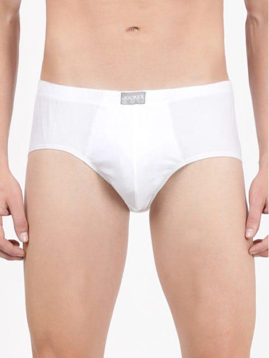 Men's Super Combed Cotton Solid Poco Brief with Ultrasoft Concealed Waistband - White(Pack of 3)