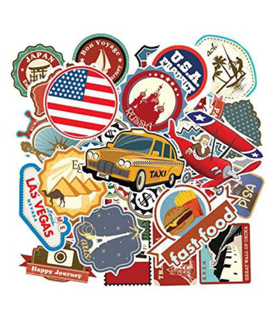 iDream Retro Travel Landmark Waterproof Postage Building Decal Sticker DIY for Toys, Suitcase, Scrapbook, Laptop, Guitar etc. (Set of 100)